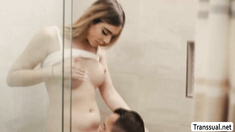 Horny stepdad rips off TS stepteen jeans and barebacks her