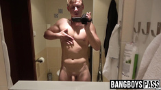 Blond jock masturbates while recording himself with camera