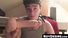 BoyDesire.com - Fresh amateur's dildo riding and vigorous stroking session captured in intense homemade video