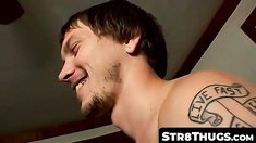 Str8Thugs.com - Jocks strip naked for mutual body showcase and masturbation cum fest