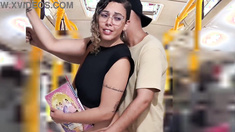 Slutty Student Gets Cumshot in Public on the Bus