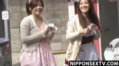 Japanese hottie in bold mini skirt gets a hot voyeuristic fuck in front of the camera