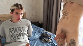 two voluptuous twinks turn on a man and a gigantic cock part