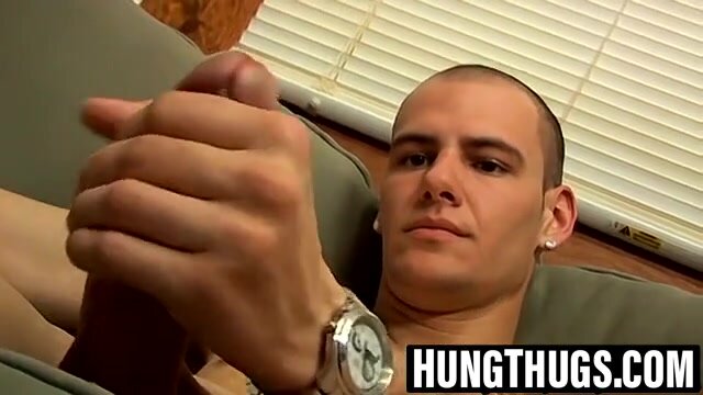 Fresh straight thug jerks his big johnson and cums