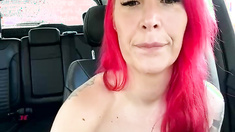 Tattooed Redhead BBW Flashes Knockers & Pussy in Car