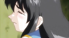 Hentai girl gets poked from behind in the fence