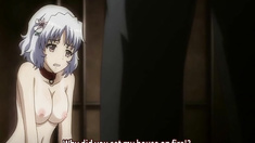Busty hentai gets two vibrators in her pussy and assfucked